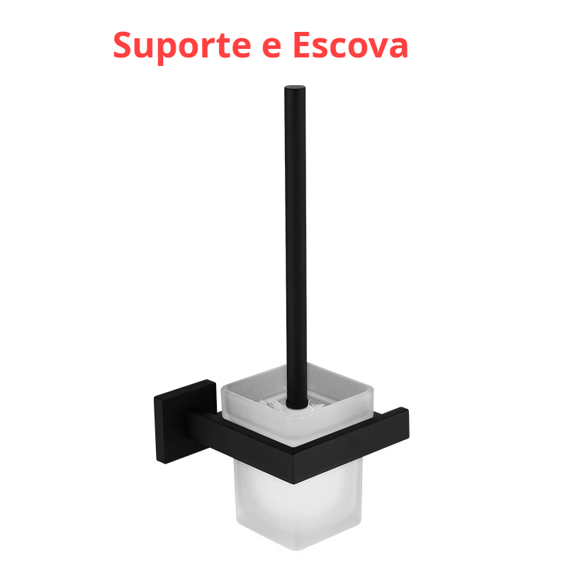 Suporte Para Banheiro Preto Fosco Aço Inox - Papel Higiênico Sabão Liquido e Acessórios Para Toalha e Sabonete