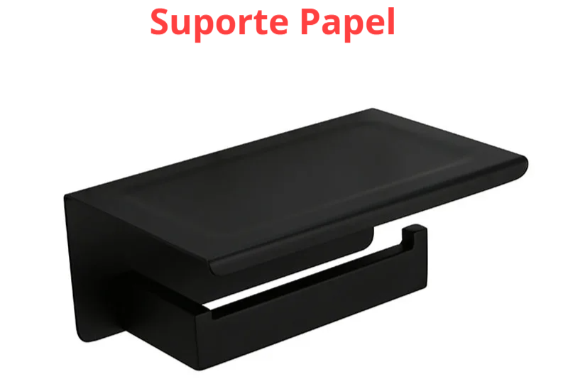 Suporte Para Banheiro Preto Fosco Aço Inox - Papel Higiênico Sabão Liquido e Acessórios Para Toalha e Sabonete