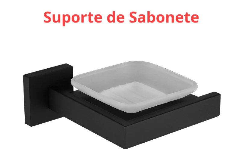 Suporte Para Banheiro Preto Fosco Aço Inox - Papel Higiênico Sabão Liquido e Acessórios Para Toalha e Sabonete