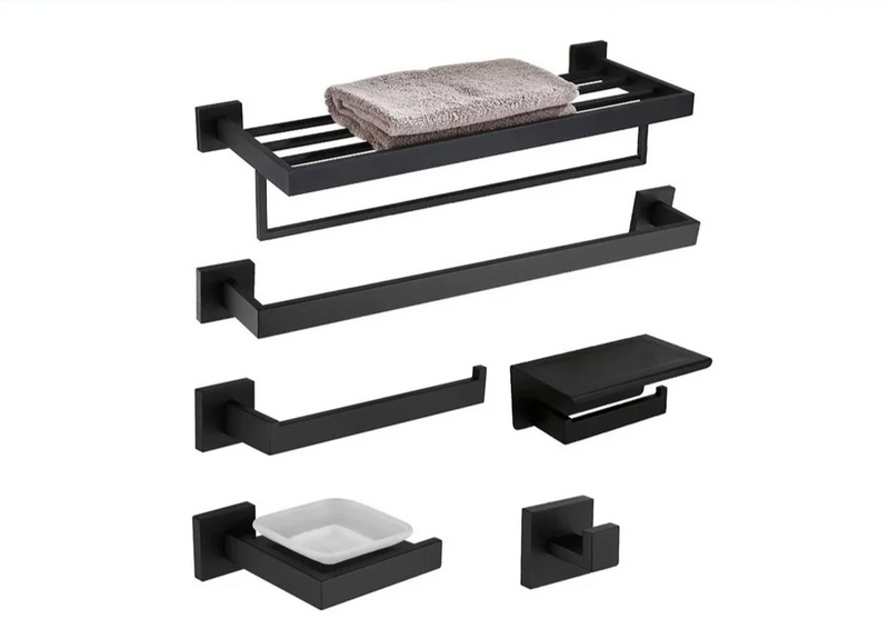 Suporte Para Banheiro Preto Fosco Aço Inox - Papel Higiênico Sabão Liquido e Acessórios Para Toalha e Sabonete